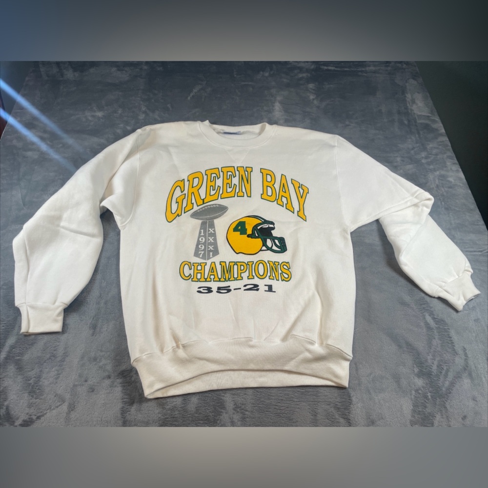 Green Bay Champions White Graphic Sweatshirt Hanes 1997 Super Bowl champions
